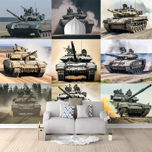 Générique Papier Peint Panoramique, Guerre Militaire Réservoir Papier Peint Intissé pour Salon Chambre Bureau 250x175cm, Moderne Décoration Murale Multicolore Grandes Murales Poster