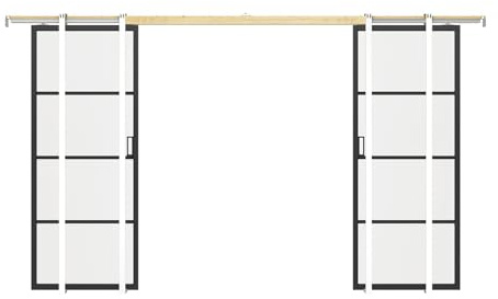 Vente-unique-Puerta corredera doble empotrable - aluminio y cristal templado esmerilado - 2 x Alt. 205 x L93 cm - SINCA II