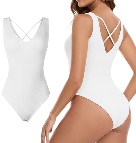 Nabawa Ribbed Bodysuit for Women Tummy Control Sleeveless Shapewear Bodysuit