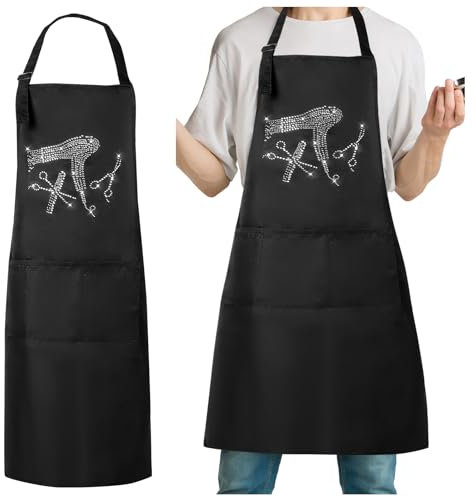 JIEYAO Friseur Schürze mit 2 Taschen Stylistenschürze mit Strassmuster Verstellbar für Haare Schneiden