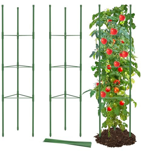 MYMULIKE Tomaten Rankhilfe 3 Stück, 130CM Pflanzenhalter für Tomate, Einstellbar Höhe Garten Rankhilfe für Tomate, Wobei Rosen, Tomaten und Gurken Frei Wachsen, Grün (3)