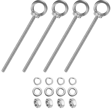 M METERXITY 4-Sets Boulons À Oeil En Acier Inoxydable M6x119mm Boulon À Oeil À Épaulement De Levage Avec Écrous Rondelles Filetage Mâle Longueur 4.69 Pouce Pour Suspension/Fixation