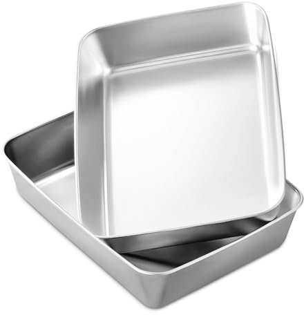 YUDAWN Juego de 2 bandejas rectangulares de acero inoxidable 316 para hornear, para hornear, asar, saludable y resistente, acabado cepillado, apto para horno y lavavajillas