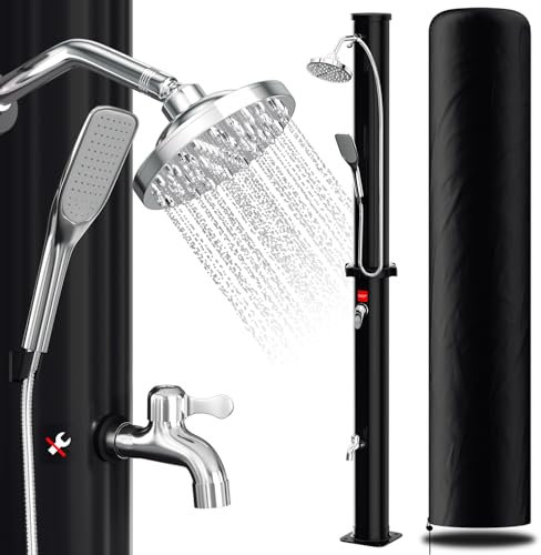 Herrselsam Solardusche 20L Solar Gartendusche warmes Wasser max. 60°C ohne Stromanschluss Pooldusche Camping mit Fußdusche und Handbrause schwenkbarem Regenduschkopf Schutzhülle Schwarz