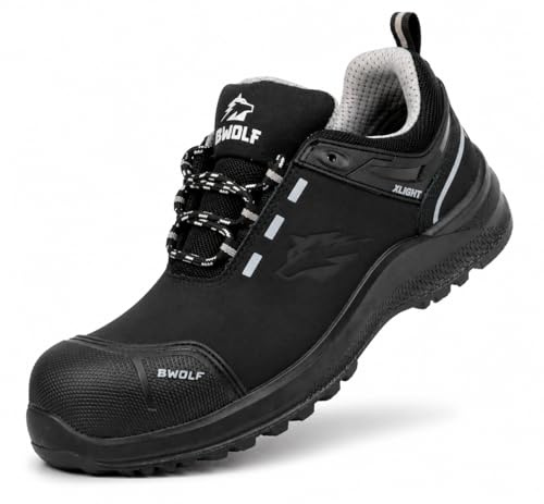 BWOLF Defender - Zapatos de seguridad para hombre de piel nobuck repelente al agua, puntera de Kevlar y entresuela antideslizante