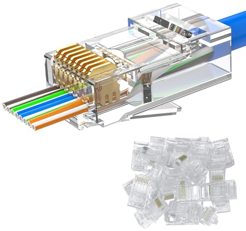 MOGOOD Connecteur RJ45, lot de 30 fiches droites Cat 6, prise d'extrémité Internet à sertir plaquée or, convient pour câble Ethernet