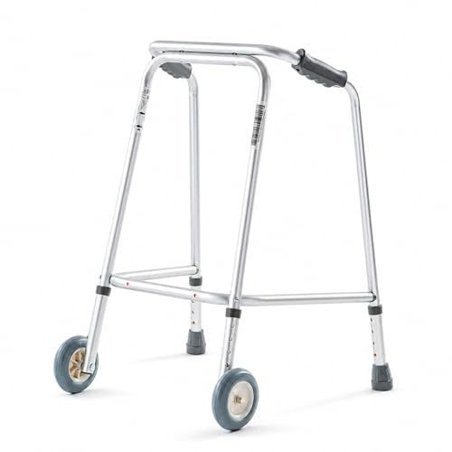 The Helping Hand Company - Ultra Lightweight Walking Frame with Wheels - Adjustable Height Aluminium Walker for Seniors, Elderly & Adults - Durable Folding Mobility Aid for Balance & Support (Medium)