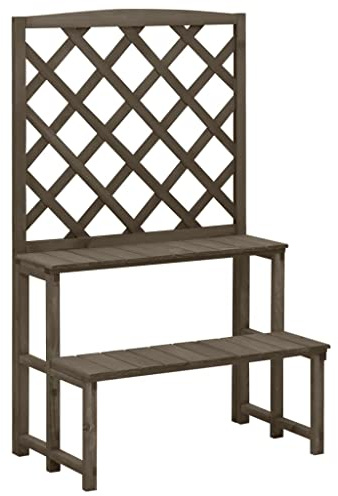 Mokuyary Scala per fiori con traliccio, grigio, 70 x 42 x 115 cm, in legno massello, per piante, per interni ed esterni, per terrazze, balconi, giardini, regali