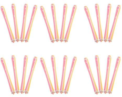IMIKEYA Bigodini per capelli permanenti 24 pezzi bastoncini flessibili in plastica di colore rosa e giallo, kit per arricciare capelli a casa strumento multiuso per acconciature e onde