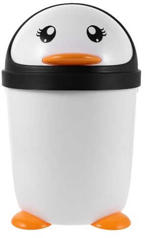 BAZEITFLOW Cestino la Spazzatura a Forma di Pinguino con Coperchio Ribaltabile, Piccolo Cestino in Plastica per Camera da Letto, Ufficio e Bagno, Contenitore Compatto e Antiodore