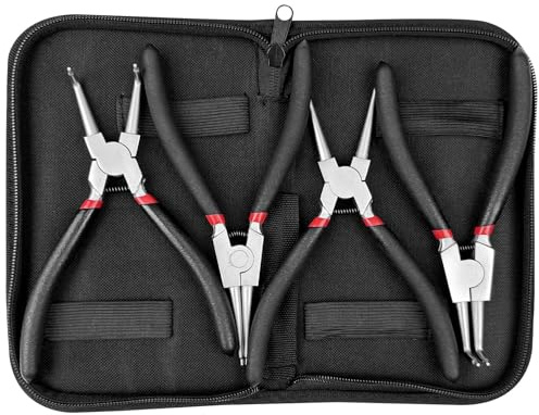 Comzantor 4 piezas alicates circlip Interiores, alicates circlip Externos, Rectas con mango aislado, Curvas con Bolsa de Almacenamiento para Anillos de Retencion
