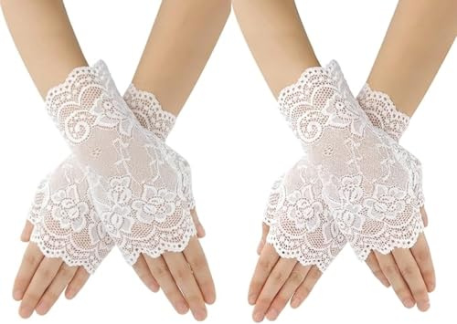 2 par korta spetshandskar för kvinnor blommig spets handledsmanschetter fingerlösa handskar för tebjudning bröllop opera dans & cosplay eleganta klädtillbehör