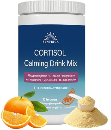 Cortisol Calming Drink en Polvo, complemento alimenticio sin azúcar con Ashwagandha y L-teanina para bienestar general, favorece la claridad mental, 180 g, 30 porciones