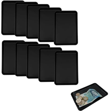 Chabrias Ltd Pack of 10 Plastic Rectangle Tip Trays - Professional Bill Presenter for Bars, Restaurants, and Hotels (Black)