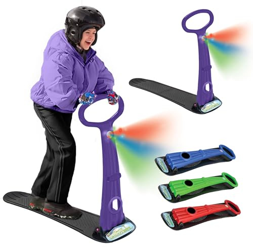 Geospace Winter Fun Foldable Snow Scooter, Ski Skate, Ski Skooter, Snow Sled, and Kids Snowboard with LED Light – Multi-purpose Portable Sandboard,Snow Skate,and Kids/Teenager Sled for All Ages-PURPLE