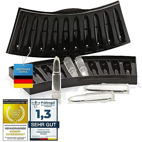 Eiswürfelform Ice Cube Tray; Eiswürfelschale Eis-Würfel-Maker; Eiskalte Getränke mit Eye-Catcher Eiswürfel für Whisky, Cocktails, Saft uvm. (AK47 Patronen)