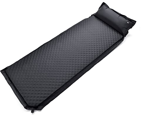 Lions Self Inflating Camping Mat With Pillow Roll - Portable Lightweight Camping Mattress Self-Inflating for Outdoor Sleeping, Backpacking, Camping, Hiking, 180x60cm, 3cm Thick, Single, Black