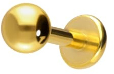 PIERCINGLINE Titan Labret Stecker KUGEL Piercing Ohr Lippe Nase Goldfarben 3 x 1,2 x 6 mm