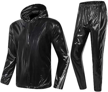 MulYeeh Gewichtsverlust-Schwitzanzug, reißfest, strapazierfähig, durchgehender Reißverschluss, Saunaanzug, Fitness, Training, Fitnessstudio, Oberteil mit Kapuze für Damen und Herren., Schwarz, X-Large