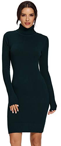 AVACOO Damen Kleider Strick Pulloverkleid Elegant Strickkleid Rollkragen Langarm Tunika Kleid Midikleid Schwarz M 38