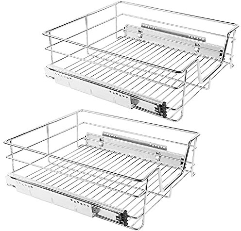 HUOLE Korbauszug Schrankauszug Korbschublade| komplett vormontiert,Korbschublade Küchenschublade Teleskopschublade Schublade Korbauszug | Silber | Schrankbreite | Verstellbar, 47 * 14 * 44cm