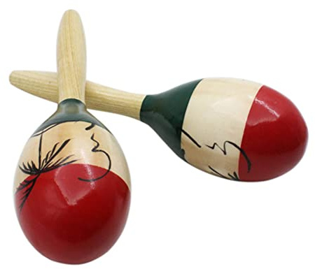 Sasuori Pair of Wooden Maracas Rumba Shakers Rattles Sand Hammer Percussion Instrument Musical for Party Games