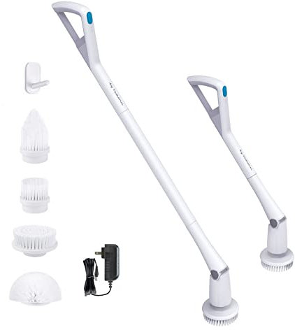 Elektrische Reinigungsbürste, wasserdicht, leise, Tilswall M3, 4 in 1 Elektro-Reinigungsbürste mit langem Stiel und austauschbaren Bürstenköpfen für die Reinigung von Fliesen, Bad und Küche