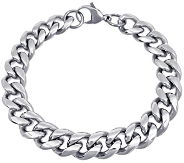 RUGGED steel Edelstahl Panzerarmband massiv 10 mm Cuban Link Chain Hochglanz Längen: 18 20 22 24 cm (inkl. Schmuck-Box)