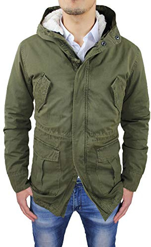 Evoga Giaccone Parka Uomo Verde Militare Casual Invernale (L, Verde Scuro)