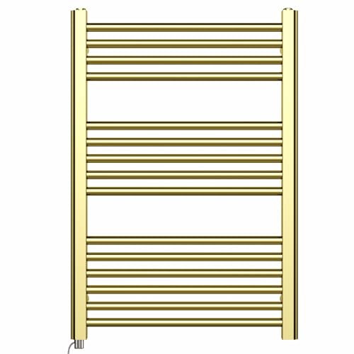 Myhomeware 550mm Wide Shiny Gold Electric Bathroom Towel Rail Radiator With Manual Electric Element UK Pre-Filled (550 x 800 mm (h))