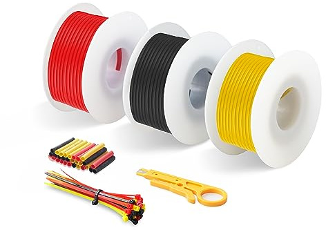 HuLuWa 18 AWG 0,75 mm² silikonlite-set, 3 färger, 16 m per färg | Flexibel silikonlits av förtennad koppar i 3 färger för RC, LED, elektronik och modellbygge