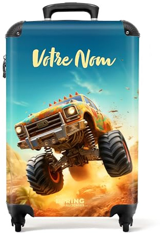 NoBoringSuitcases.com® Koffer personalisiert, Kinderkoffer - 55x40x20cm Handgepäck Trolley, Kindertrolley Jungen - Kinder Trolley- Monstertruck - Leicht - Koffer mit Namen Initialen