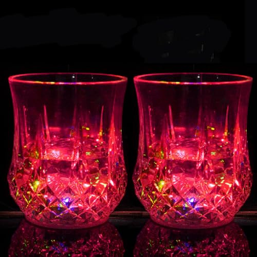 MODOAO Confezione da 2 bicchieri con luce flash a LED multicolore attivati dall'acqua, divertenti bicchieri luminosi per vacanze, festival, feste di compleanno, bar, discoteche