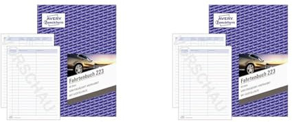 AVERY Zweckform 223 Fahrtenbuch (für PKW, vom Finanzamt anerkannt, A5, 80 Seiten|858 Fahrten, für Deutschland & Österreich zur Abgrenzung privater/geschäftlicher Fahrten) (Packung mit 2)