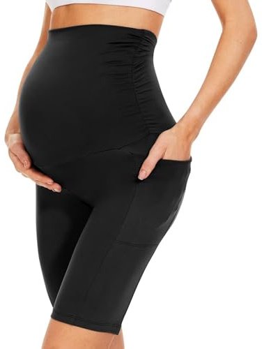 QGGQDD Legging de grossesse court avec poches - Pantalon de grossesse pour femme enceinte