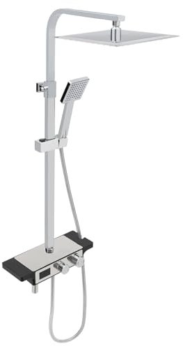 Duschsystem Mit Thermostat Duscharmatur Regendusche Duschset Handbrause Chrome Und Glasablage Chrom Komplettset Armatur Quadratisch Duschgarnitur Edelstahl Duschkopf DuschsäUle Eckig Regenbrause