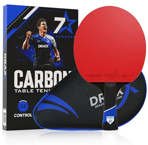 DRAXX SPORTS Tischtennisschläger 7 Sterne | Professioneller Carbon-Schläger für unvergleichliche Kontrolle, Spin und Power | Ultra-Leicht, 175g | 2mm Schwamm & Hochleistungsbelag