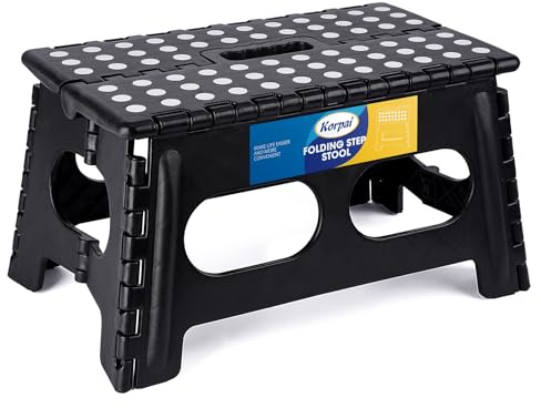 Korpai 9 Folding Step Stool for Adults and Kids 15-Inch Extra Wide Stool Holds Up to 300 lbs,Non-Slip Folding Stools with Handle,Compact Plastic Foldable Step Stool for Bathroom,Kitchen,ect