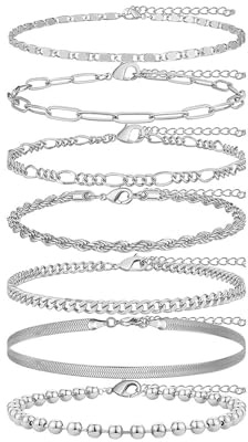 TTPSRY 7 Pezzi Cavigliera Donna Set Argento Boho Cavigliera Regolabile per Piedi Accessori Estivi Eleganti per Donne e Ragazze Cavigliere in Acciaio Inossidabile