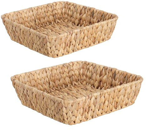 Small Wicker Basket Tray 2 Pack, Small Rattan Basket Set for Gifts,Entryway Console,Tabletop,Office | Woven Wicker Decorative Desk Baskets for Organizing