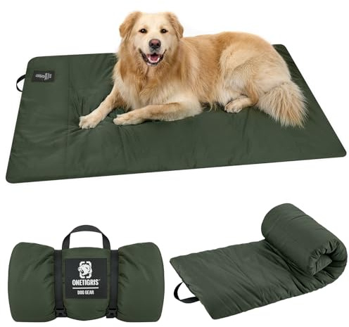 OneTigris Manta para perros 130 x 85 cm, alfombrilla lavable, cama impermeable cómoda y suave para perros, cojín para perros para viajes, camping, exterior - Verde oliva