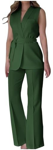 NUSGEAR Traje de 2 Piezas Mujer Moda Blazer sin manga y Pantalones largo verano Otoño Chalecos Slim Fit Elegante Negocios Oficina Fiesta Cena Casual color sólido Traje Chaqueta Basic Conjunto 2025