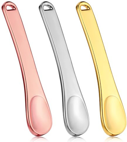 3 Pcs Makeup Spatulas Mini，Reusable Metal Makeup Spatula Cosmetic Spatula Mini Spoon Beauty Scoop Cosmetic Scoop for Creams Lotions Masks (Silver,Gold, Rose Gold)