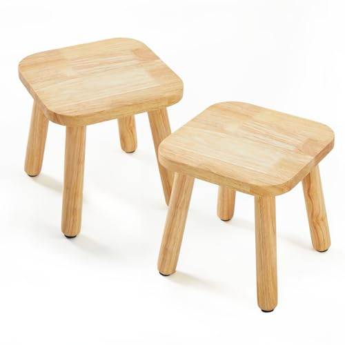 Frogprin Solid Wooden Step Stool for Kids Adults, Short Chair Toddlers Plant Stool, Kids Stool Perfect Matched Sensory Table, Multi-Purpose Sitting for Kitchen Playroom Bathroom Bedroom (2 Pack)