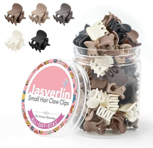 JASVERLIN 50Pcs Matte Mini Hair Claw Clips, Small Cute Tiny Clips for Thin Short Curly Hair Women Girls Toddlers, Braids & Buns Accessories (Neutral Colors)