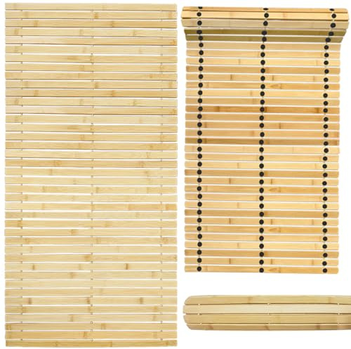 Bounabay Badematte Holz Sauna Bodenrost Rollrost Fussmatte aus Bambus 100 x 50 cm, Sauna Türmatte Rollrost Fußmatte, Sauna bodenmatte/badvorleger Holz (100 x 50, Bambusholz, 2, 100 x 50)