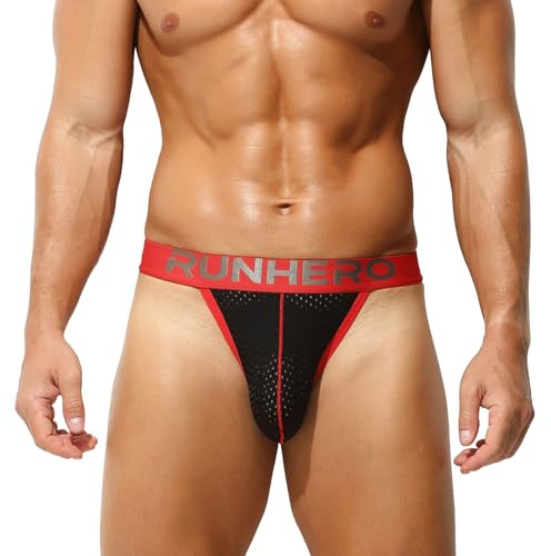 RunHero Men's thong Mesh Underwear, Sexy Low Rise G Strings T-Back Under Panties