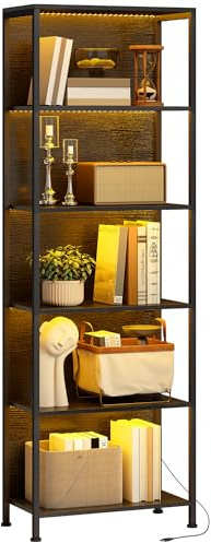HOMCOM Librería de 5 Niveles con Luces LED de 7 Colores, Estantería para Libros, 60x30x179 cm, Estantería Industrial con Marco de Acero, para Salón, Dormitorio, Estudio, Oficina, Negro