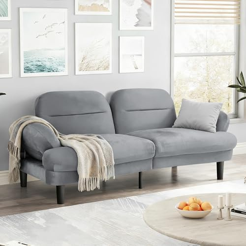 79” Futon Sofa Bed, Sleeper Sofa, Convertible Sofa Bed with Adjustable Backrest and Armrests, Luxury Velvet Cloud Loveseat, Convertible Recliner Sleeper Sofa for Living Room, Bedroom, Apartment, Green