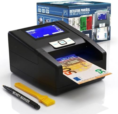 B&J SecureTech Detector de Billetes Falsos Portátil + Rotulador | 6 en 1